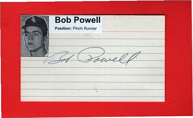 1955 BOB POWELL-CHICAGO WHITE SOX AUTOGRAPHED 3X5 CARD W/Photo Poster painting-(d.2014)