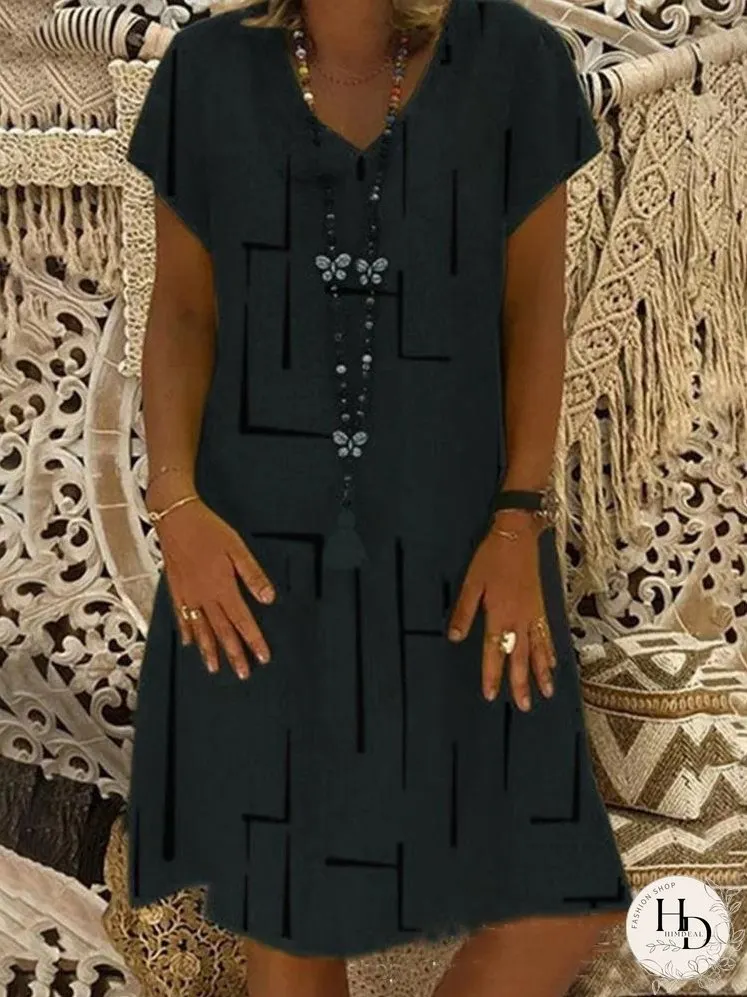 Casual Plus Size V-neck Knee-length Dress