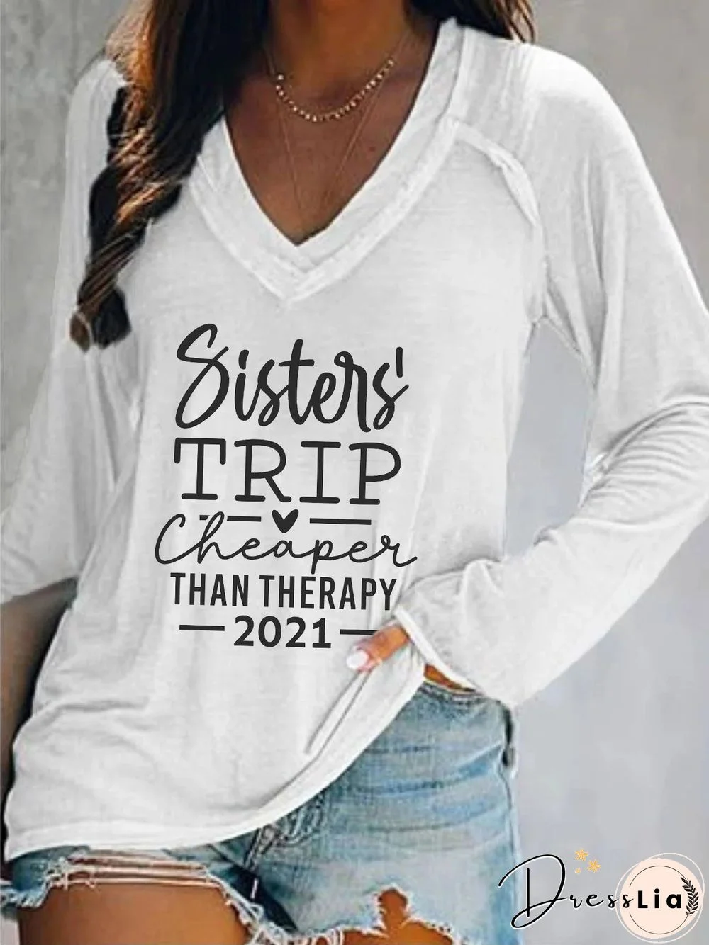 Long Sleeve V Neck Plus Size Printed Tops T-Shirts