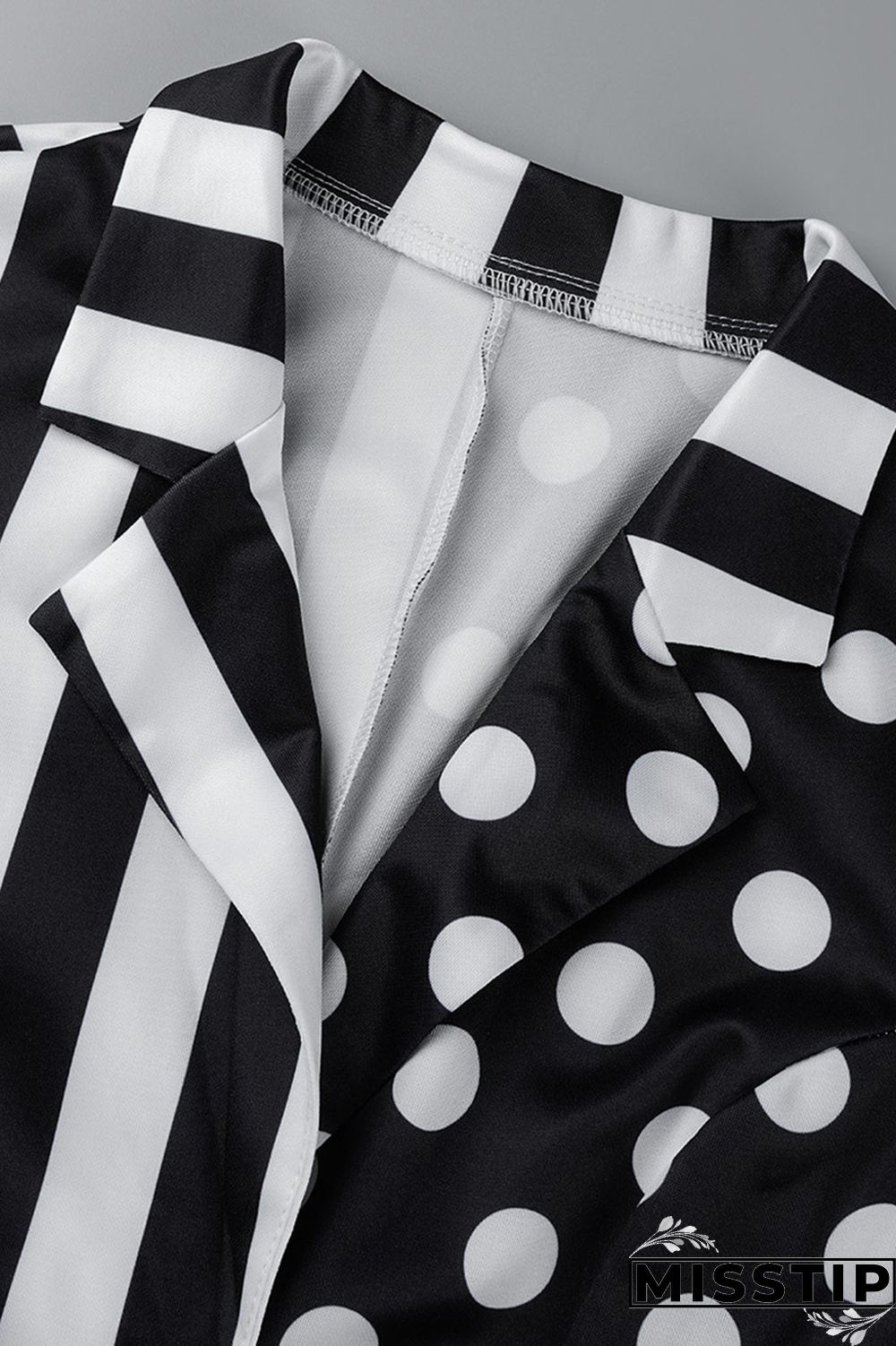 Black And White Fashion Casual Print Patchwork Turndown Collar Outerwear