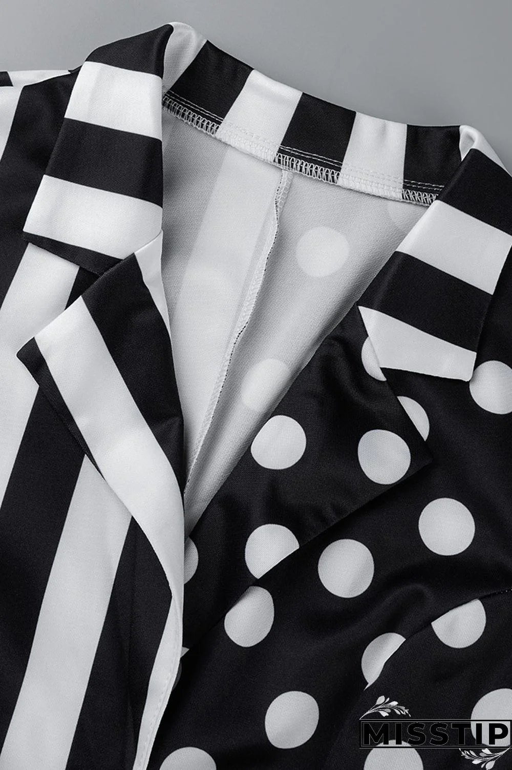 Black And White Fashion Casual Print Patchwork Turndown Collar Outerwear