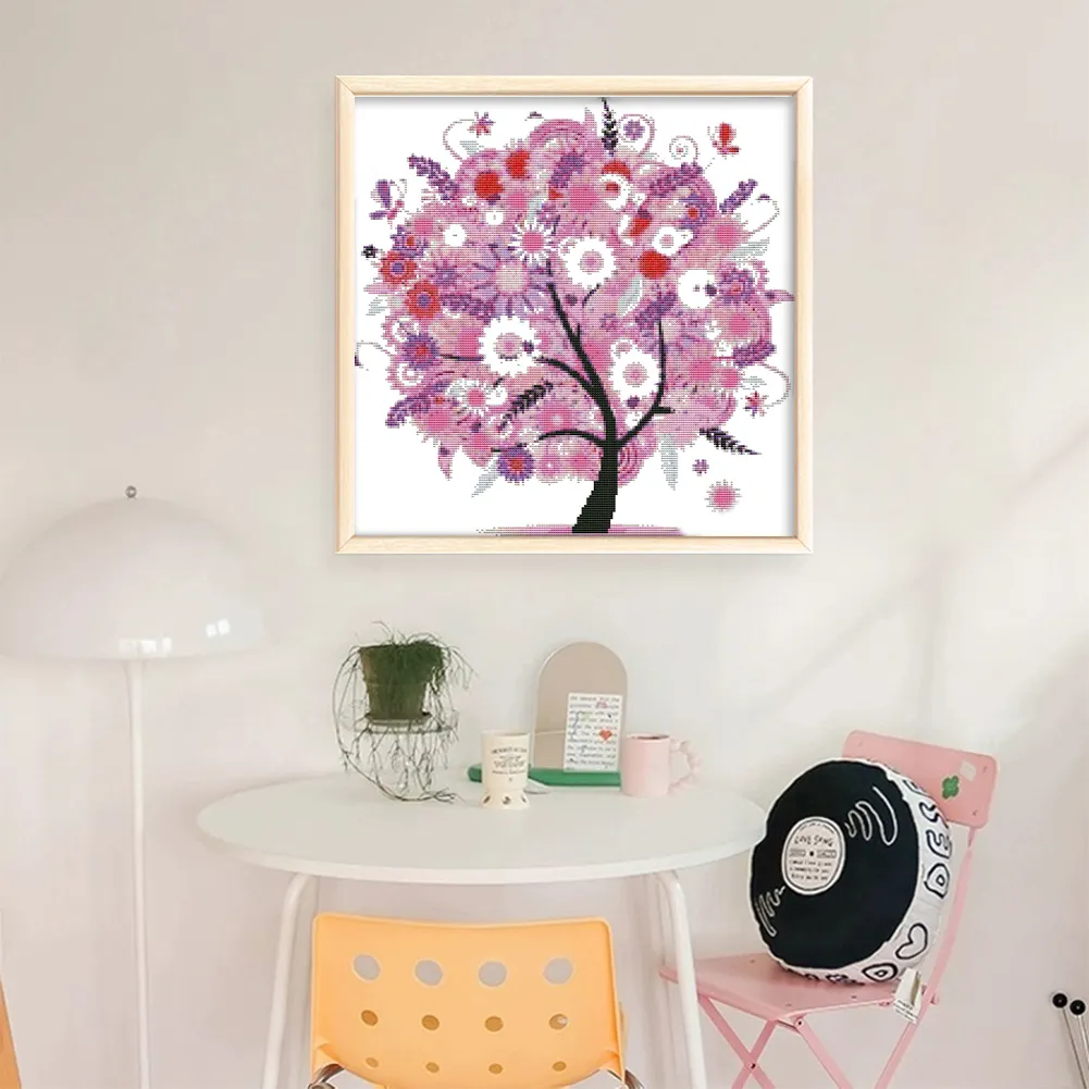 DIY Stamped Cross Stitch 14CT Partial Embroidery 42*42cm - Happy Tree