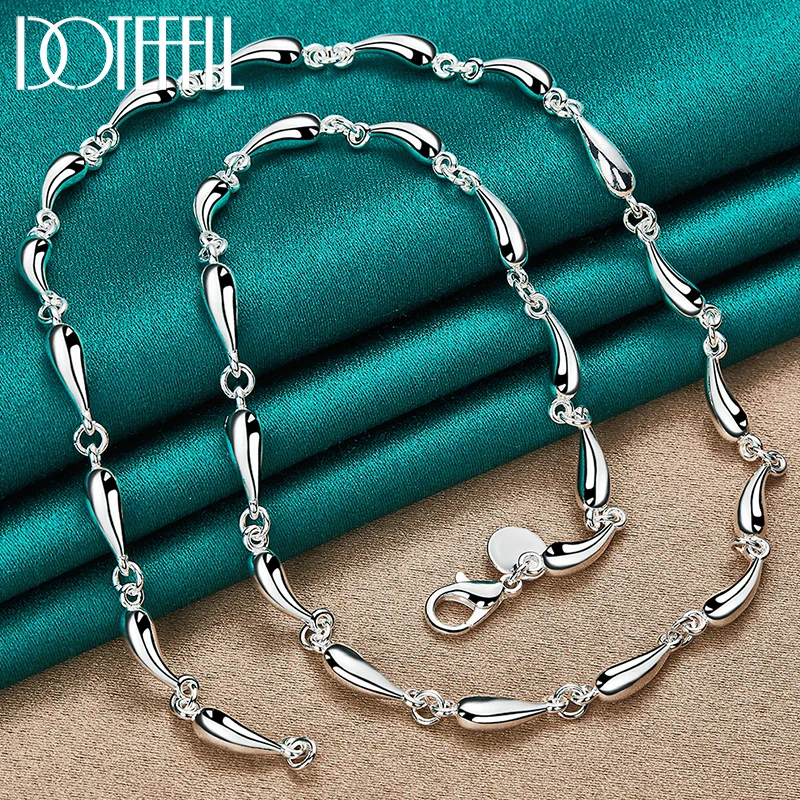 DOTEFFIL 925 Sterling Silver Solid Water Drop Chain Necklace For Man Woman Jewelry