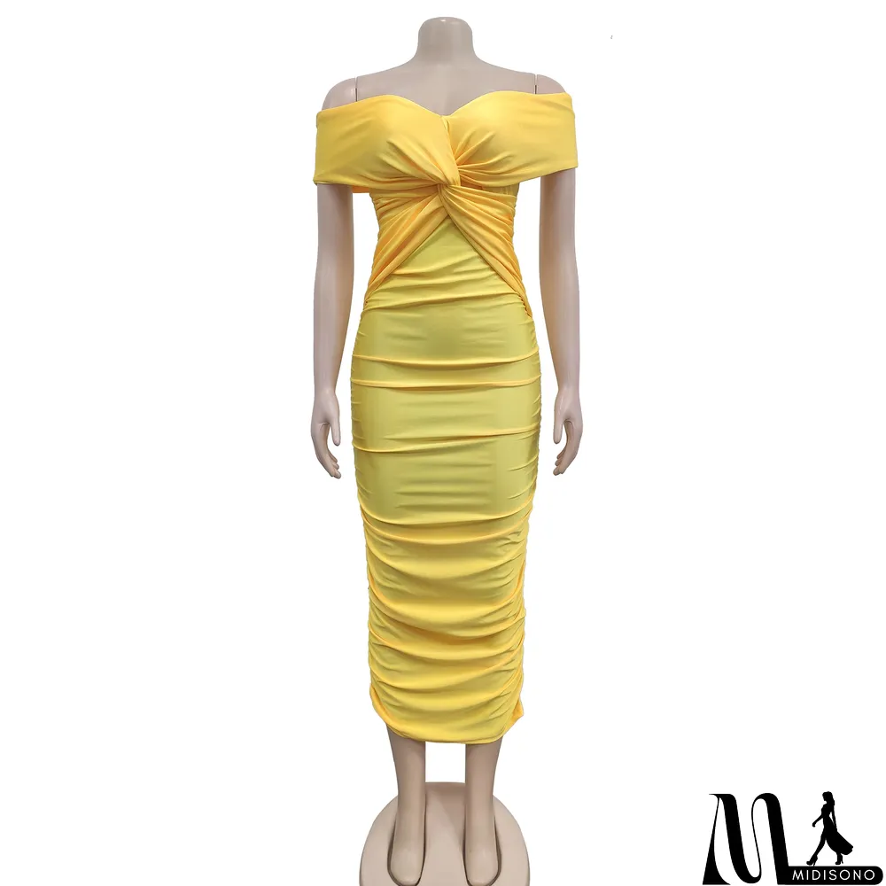 MidiSono - Sexy Cross Wrap Chest Cross Pleated Maxi Dress