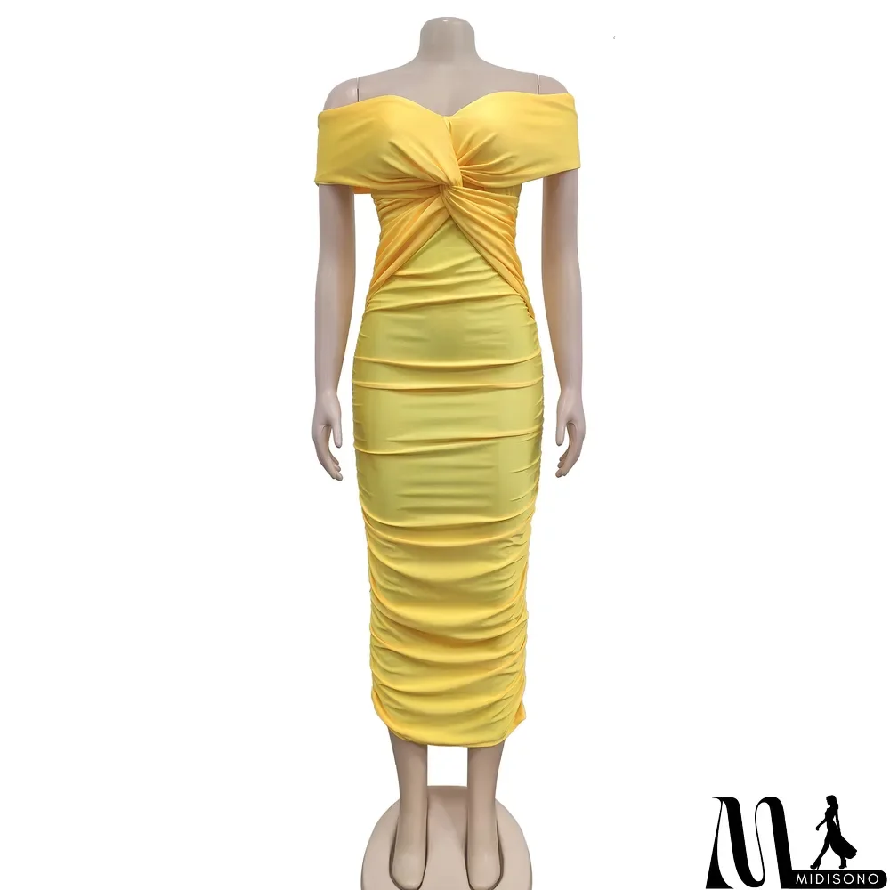 MidiSono - Sexy Cross Wrap Chest Cross Pleated Maxi Dress