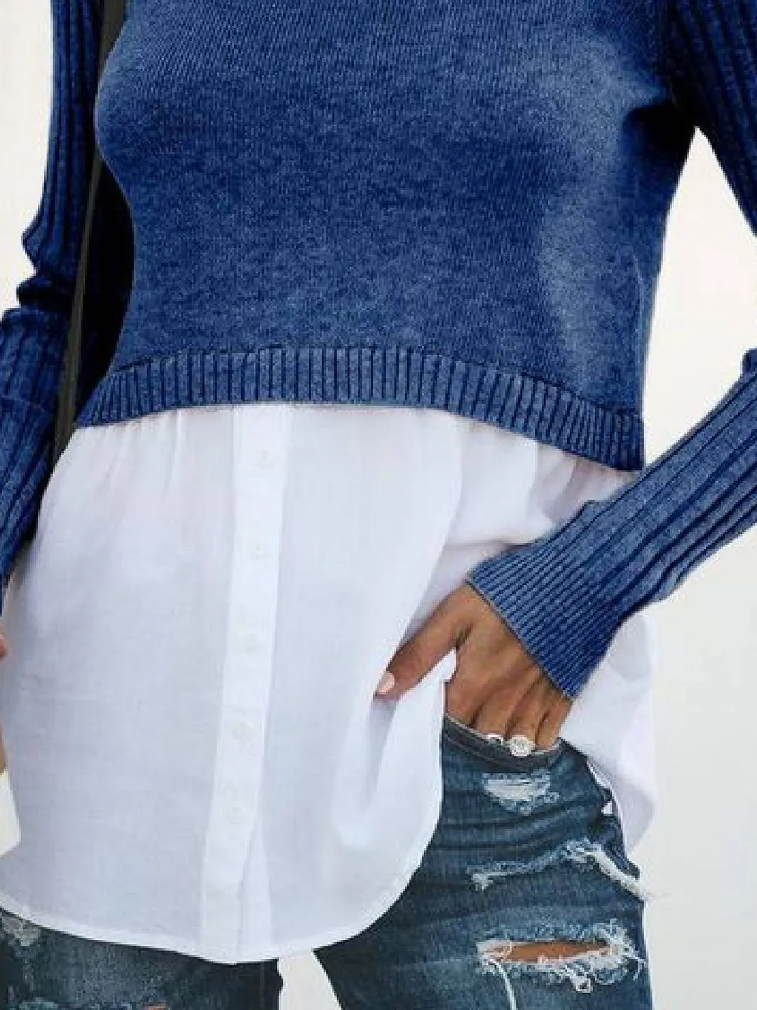 Solid Casual Knitted Round Neck Sweater