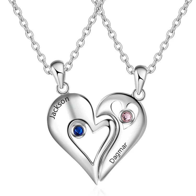 Collier breloque Coeur 2 Prénoms personnalisée avec  2 pierres naissance pour Couple  Jessemade FR