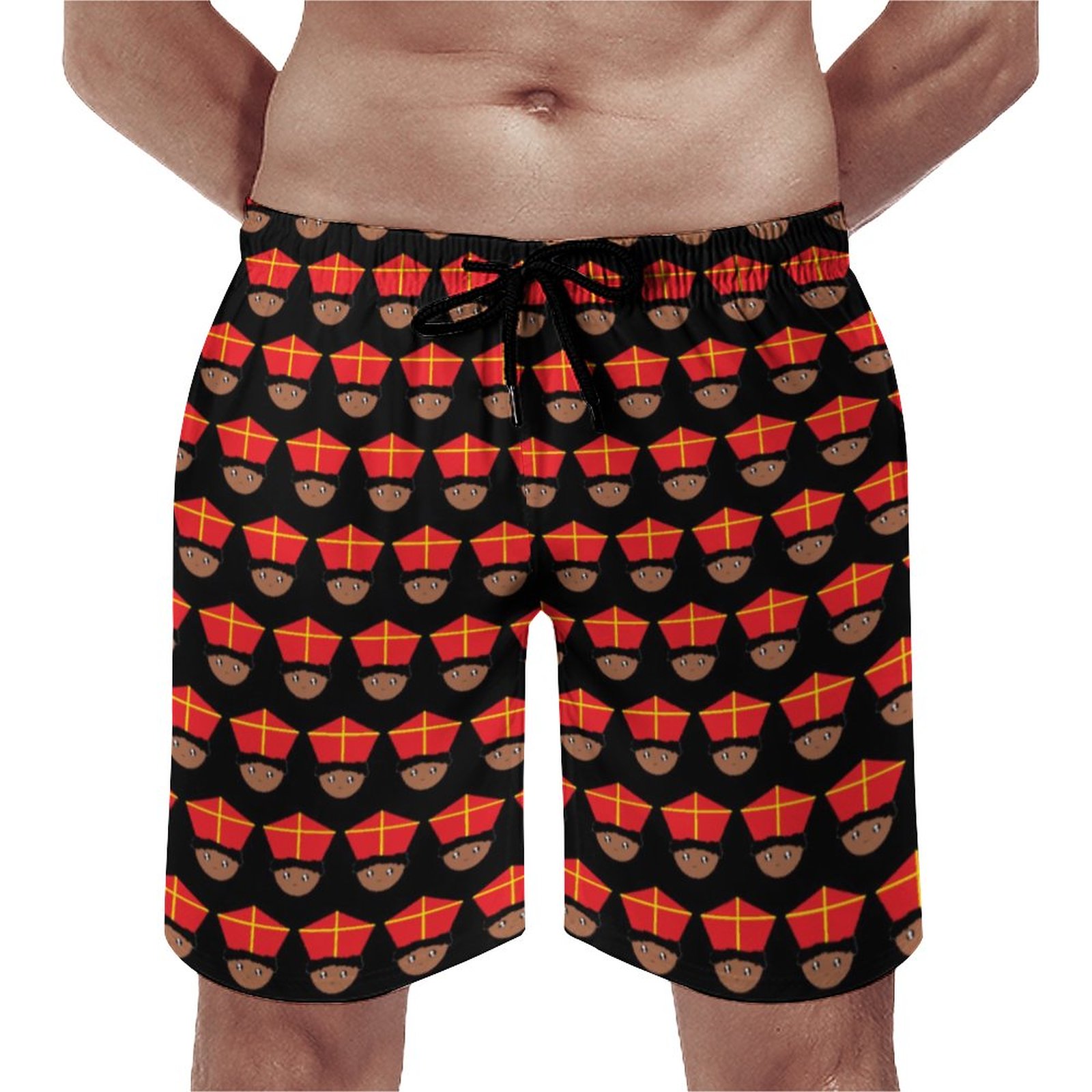 Funny St Nicholas Miter Cute Zwarte Piet Elegant Men's Swim Trunks Summer Board Shorts Quick Dry Beach Short with Pockets