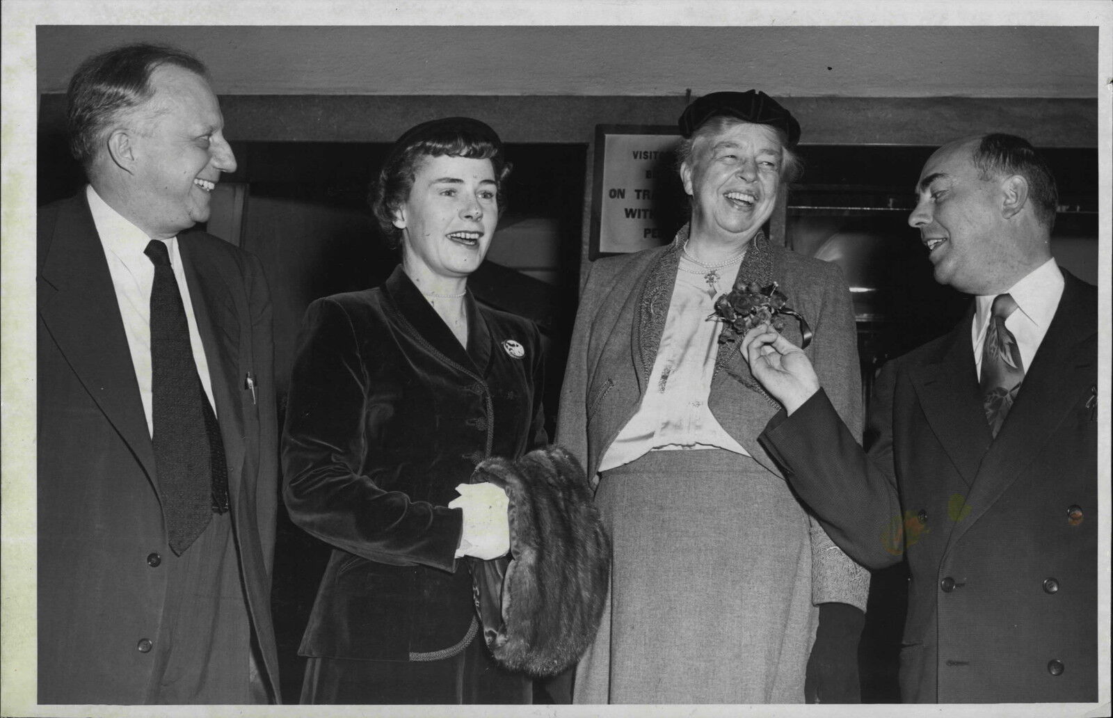 Eleanor Roosevelt Meets Mrs. Donald Heng and Clark Eichelberger 1953 Press Photo Poster painting