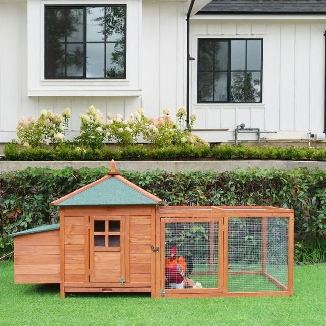🔥kukelife🔥Docenin™Outdoor Wooden Chicken Coop with Ramp, Nesting Box, Wire Mesh Run, Waterproof