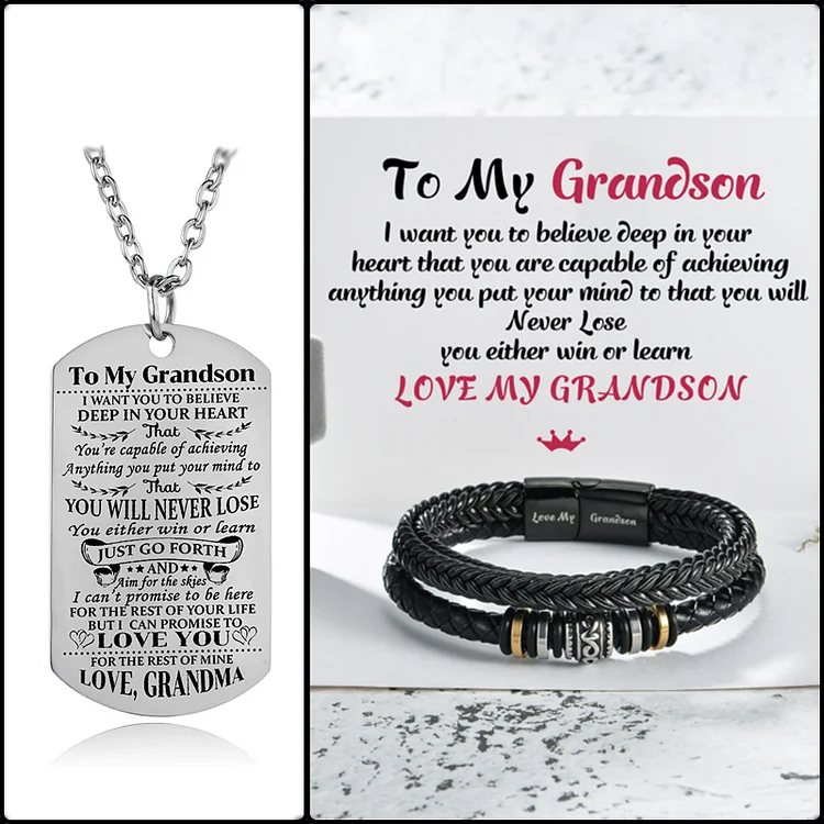 To My Grandson You Will Never Lose Necklace Bracelet Gift Set
