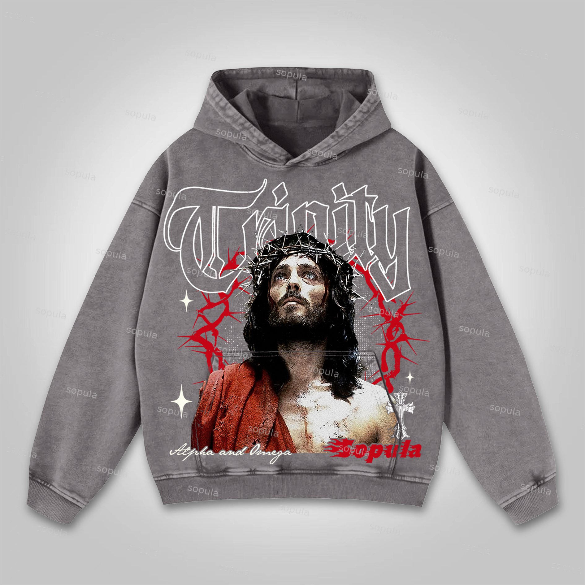 Vintage Thorn Jesus Graphic Washed Hoodie - Sopula｜Premium Graphic Tees & Graphic Clothing