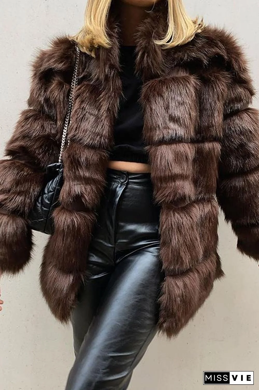 Layer O Neck Faux Fur Coat