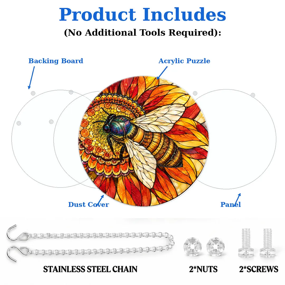 Sunflower Honey Bee Stained Glass Suncatcher Puzzle