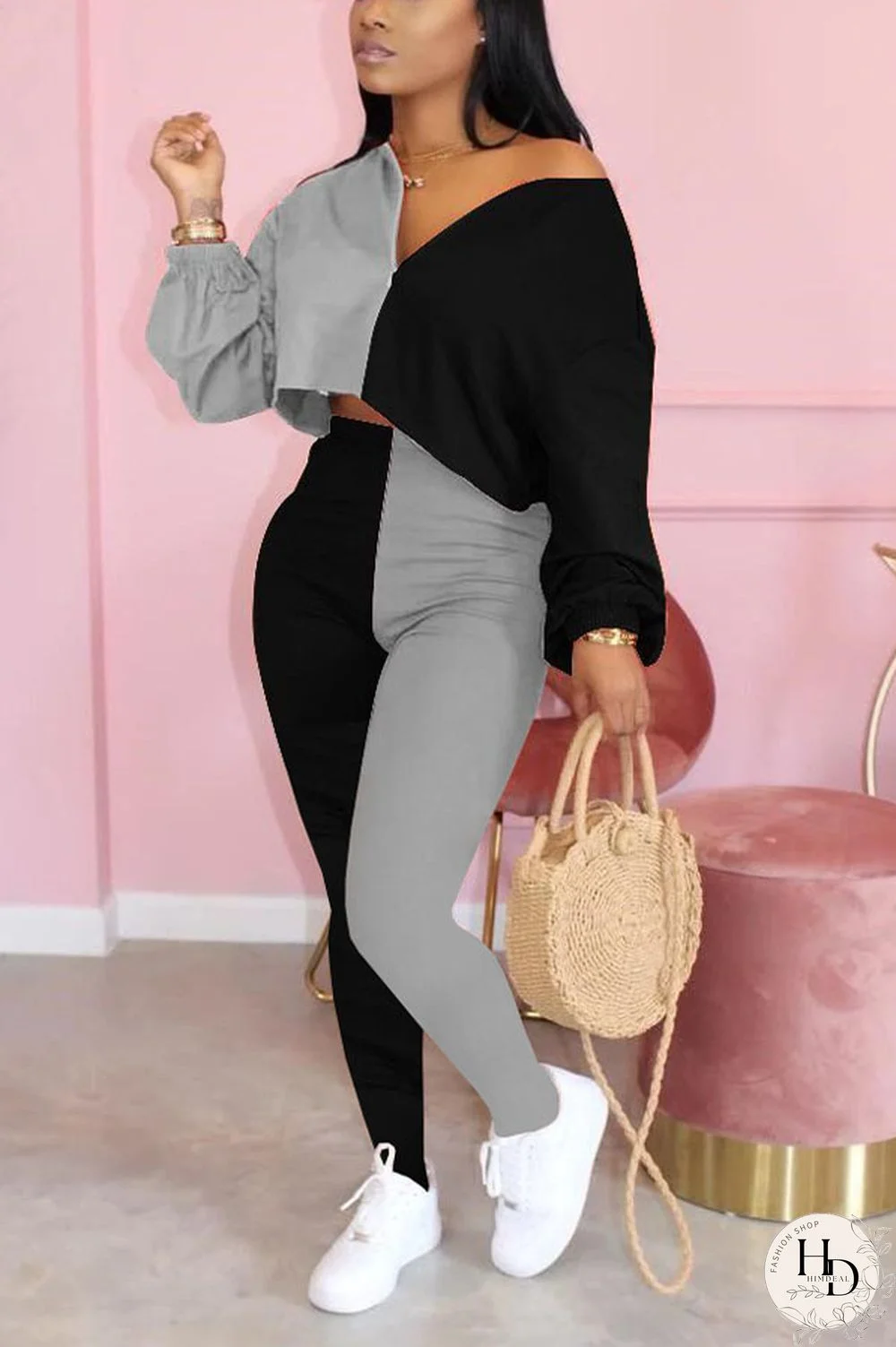 Pink Polyester Sexy Solid pencil Long Sleeve Two Pieces