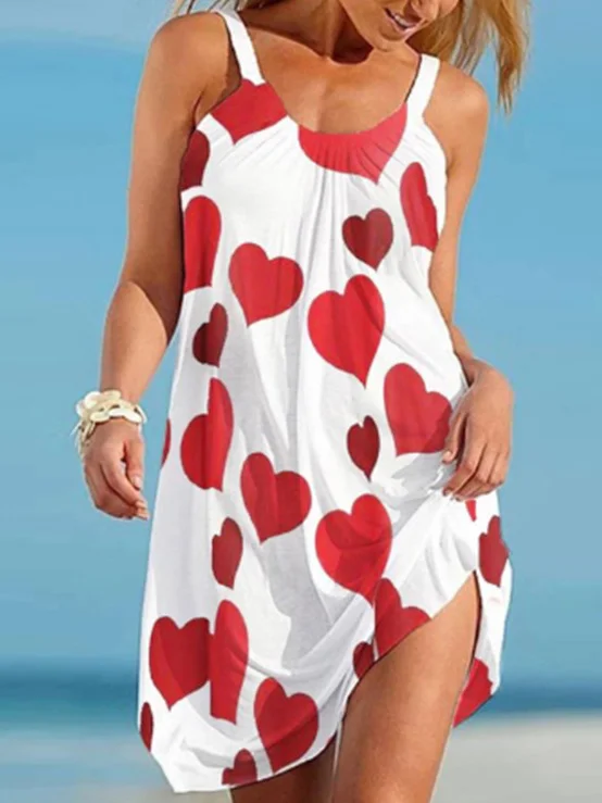 Printed Vest Sling Casual Sleeveless Shift Dress