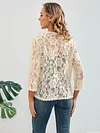 Elegant Floral Lace Cardigan - 3/4 Sleeve, Sheer, Open Front Design - Versatile for Casual or Evening Wear, Women's Fashion Top