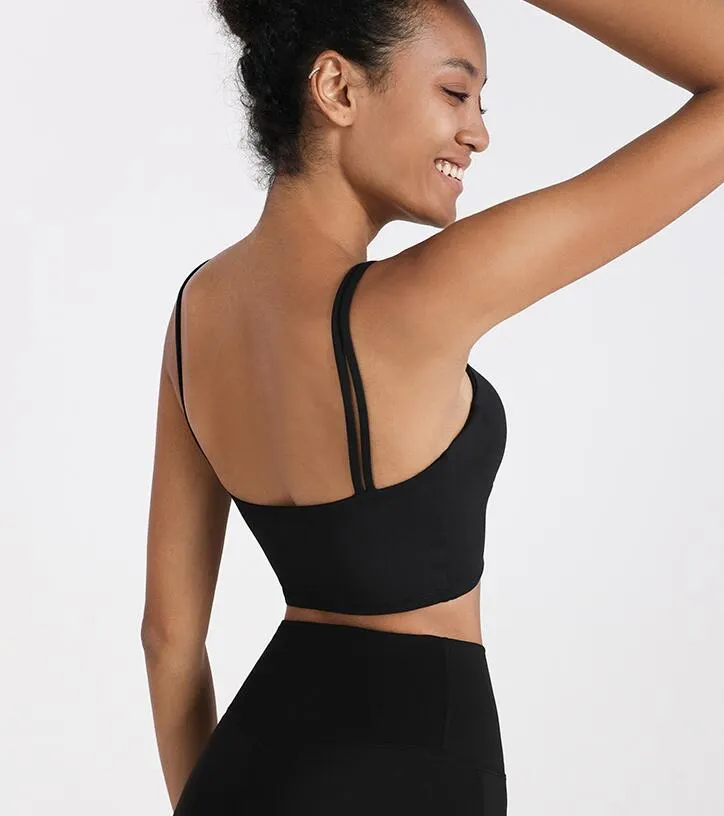 Spaghetti Strap Backless Shockproof Padded Sports Fitness Vest Bra