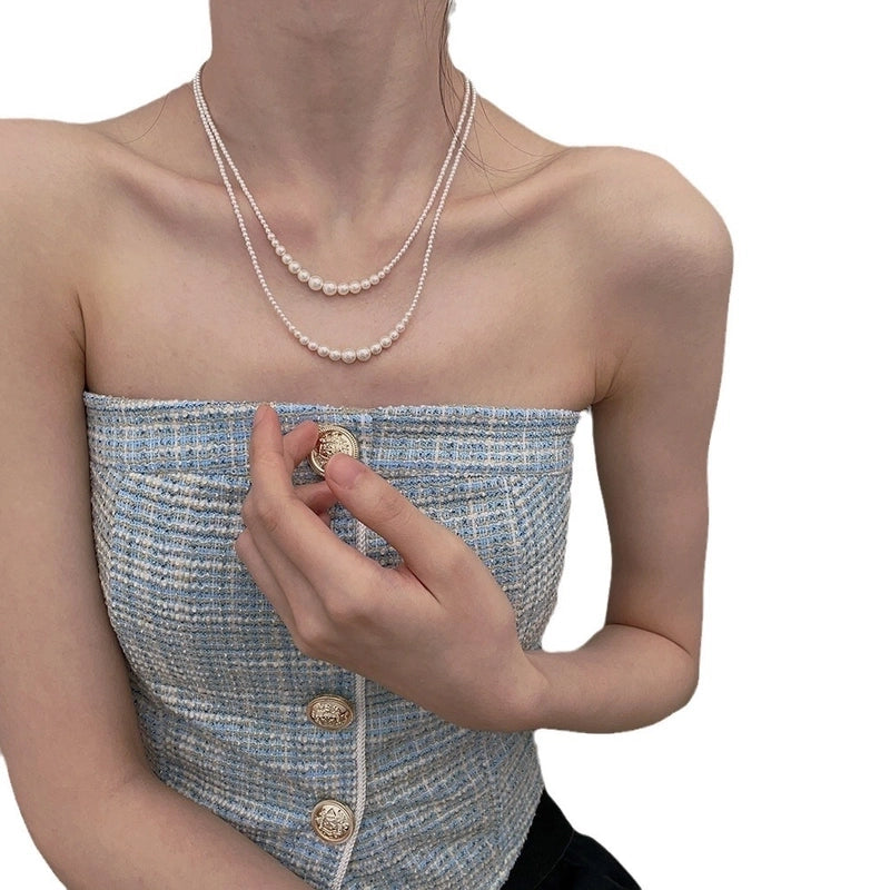 925 Sterling Silver Pearl Inlay Geometric Long Necklace