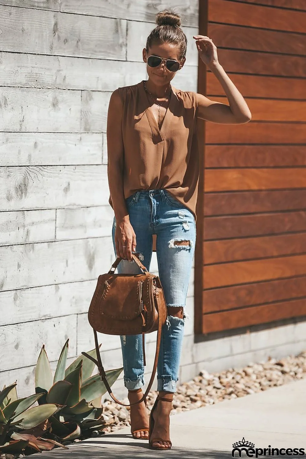 Solid Color V Neck Loose Tank