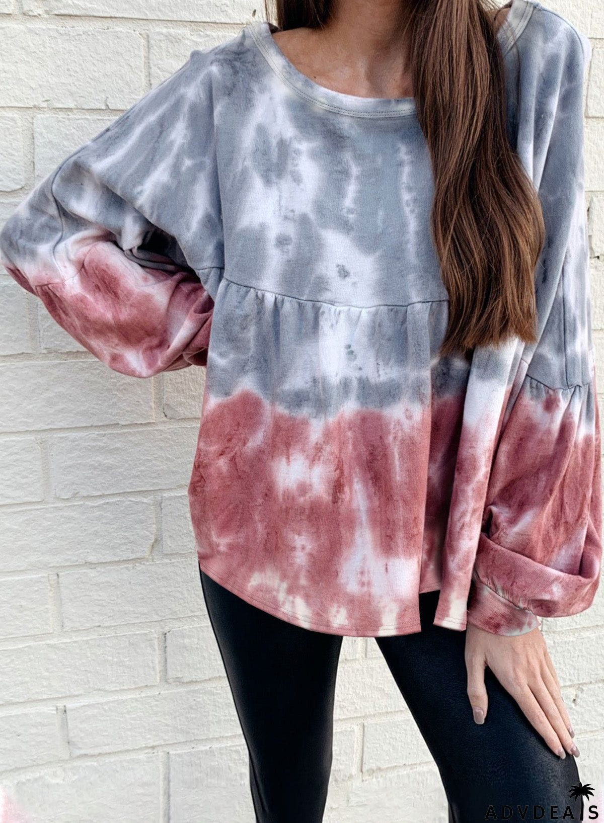 Tie Dye Bishop Sleeve Loose Sweatshirt