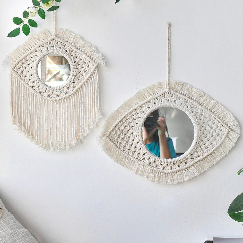 Wall Mirror Macrame Decorative Mirrors Boho Home Decor Wall Hanging Mirror for Living Room Decoration Bedroom Baby Nursery Gift
