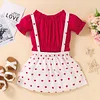 Baby Kid Girls Valentine's Day Red One-line Shoulder Polka Dot 2 Pcs Sets