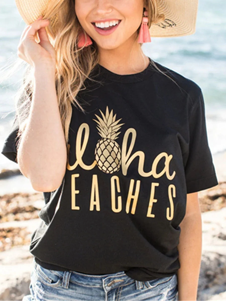 Pineapple Printed O Neck T-shirt