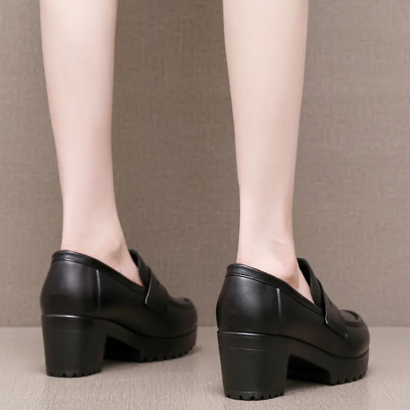 Breakj Breakj Lefu Shoes Women's Spring And Autumn Women's Shoes Coarse Heel Waterproof Platform British Small Leather Shoes Retro Black One-Legged Single Shoes