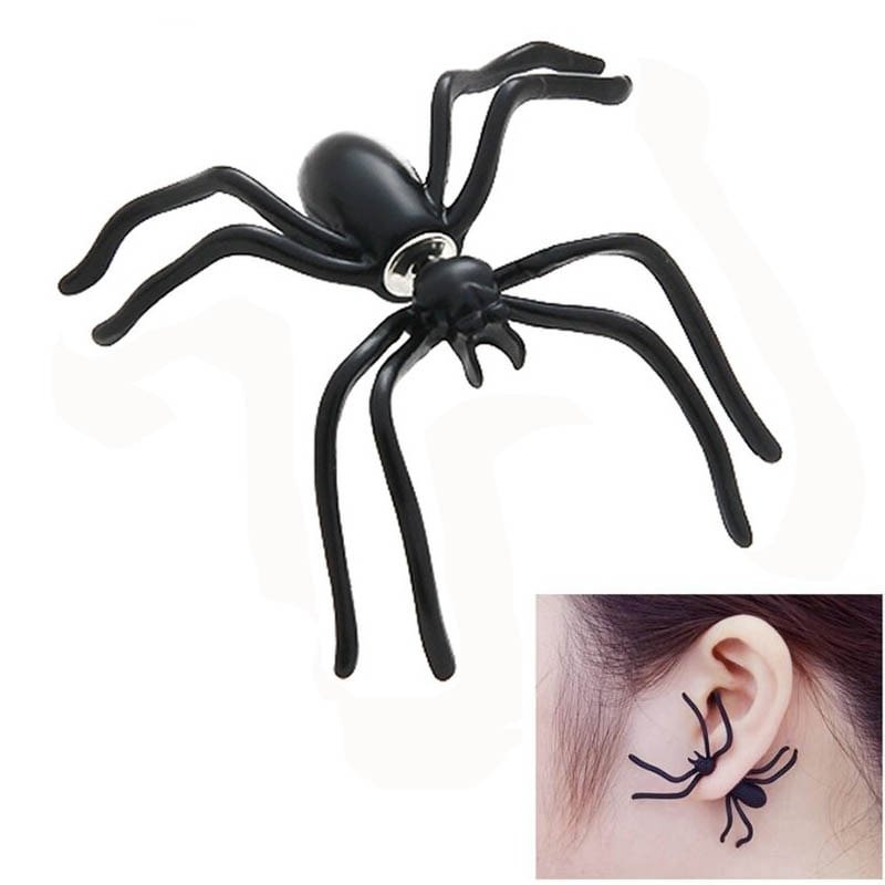UsmallLifes King 1pcs Girl Funny Halloween Punk Front and Back Spider Earring Women Exaggeration Trickery Ear Stud US Mall Lifes