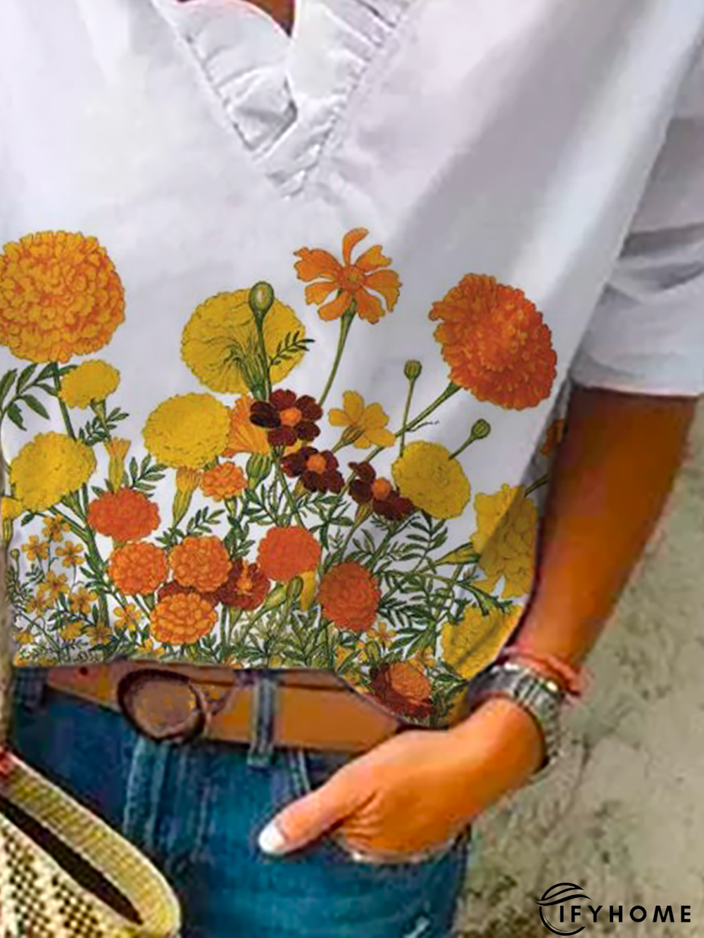 Plus size Coreopsis Printed Tops | IFYHOME