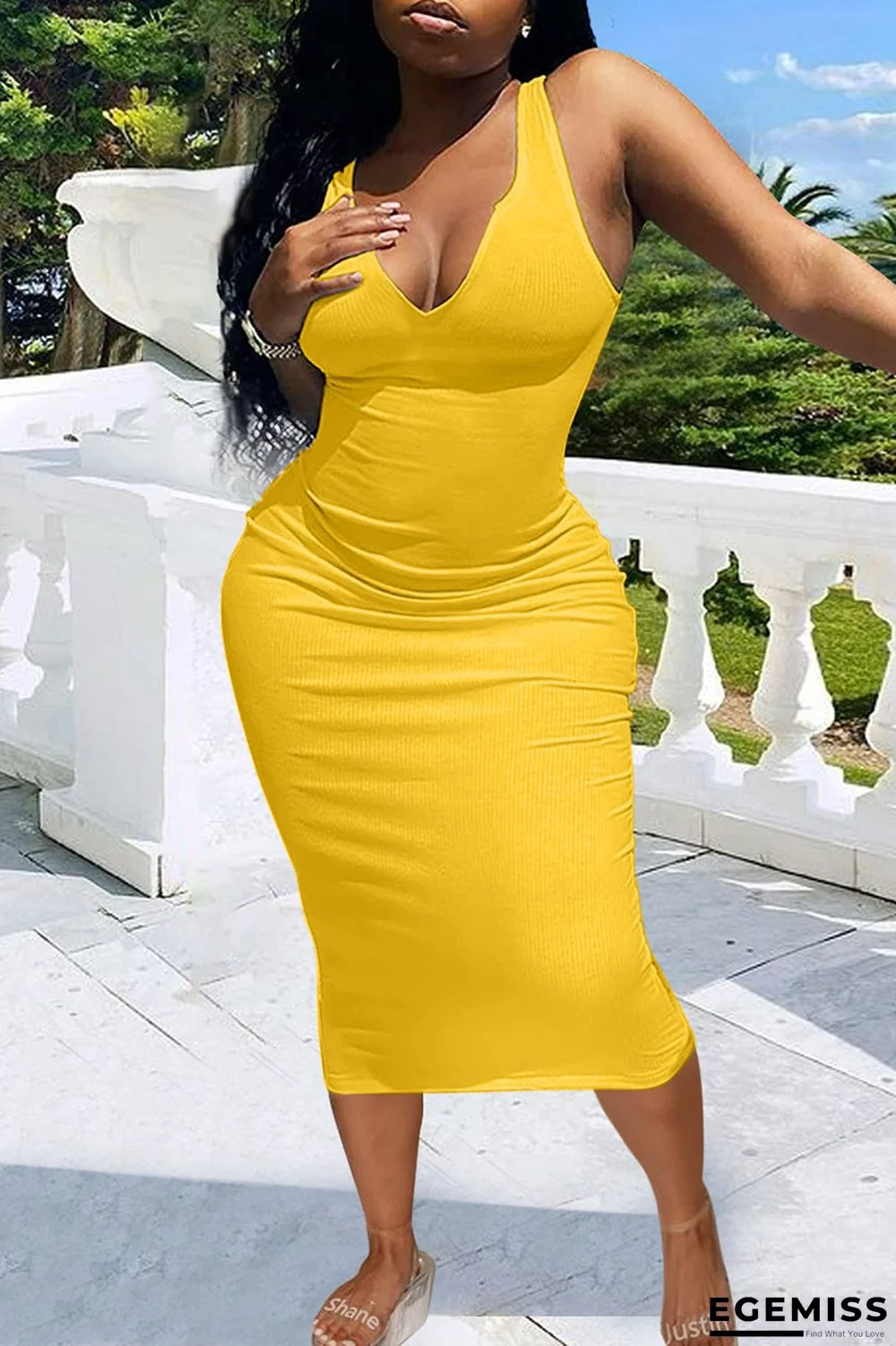 Yellow Sexy Solid Patchwork Spaghetti Strap One Step Skirt Dresses | EGEMISS