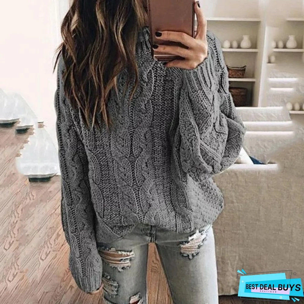 Fashion Solid Color Knitted Top Autumn Winter Sweater