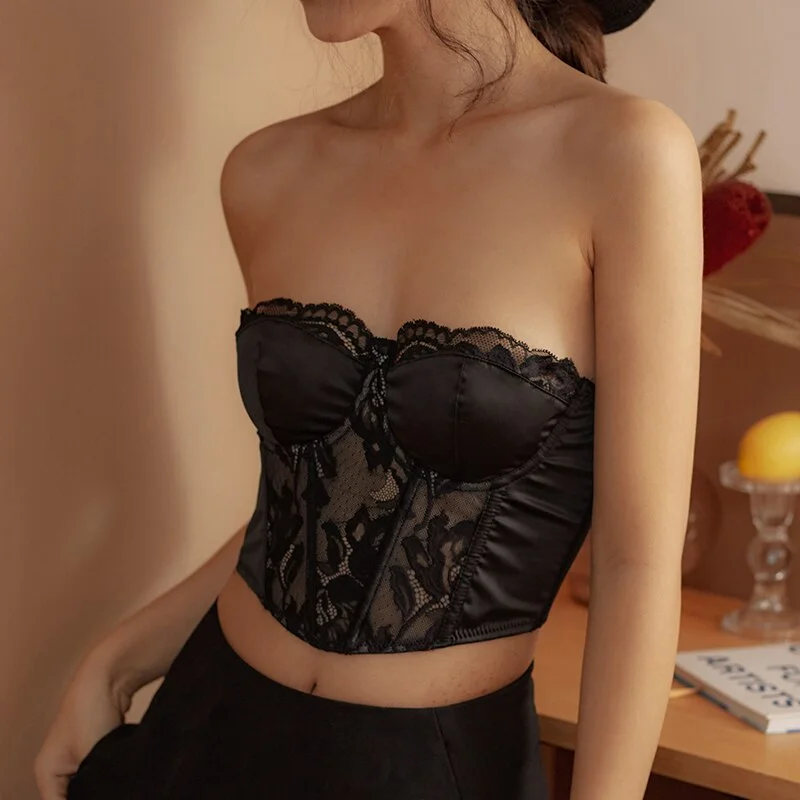 Billionm Sexy Silk Splicing Bra Set Women Lace Embroidery Steel Widen Shapewear French Black Underwear Convertible Straps Brassiere
