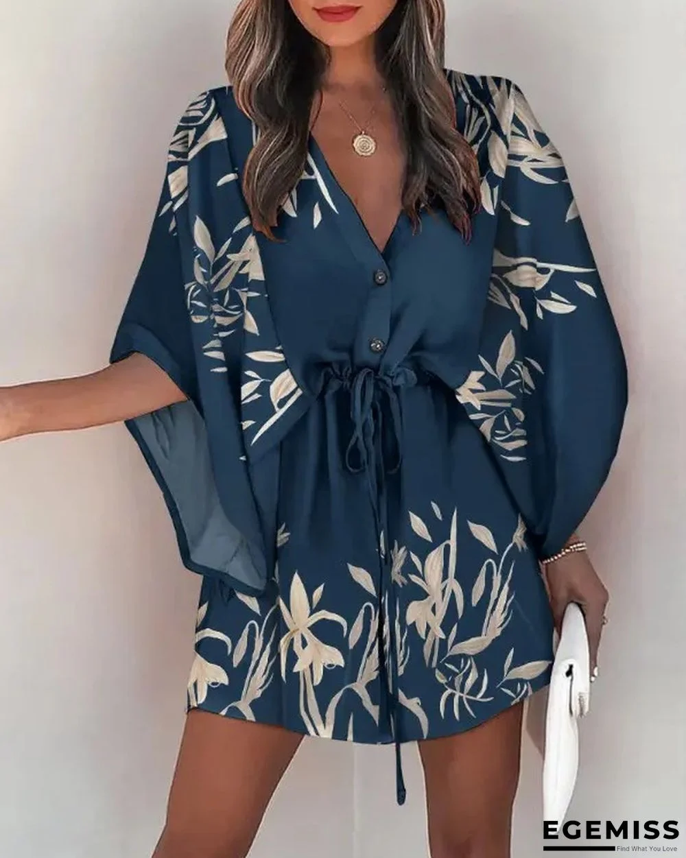 Fly-sleeve A-line Skirt V-neck Strappy Holiday Dress | EGEMISS