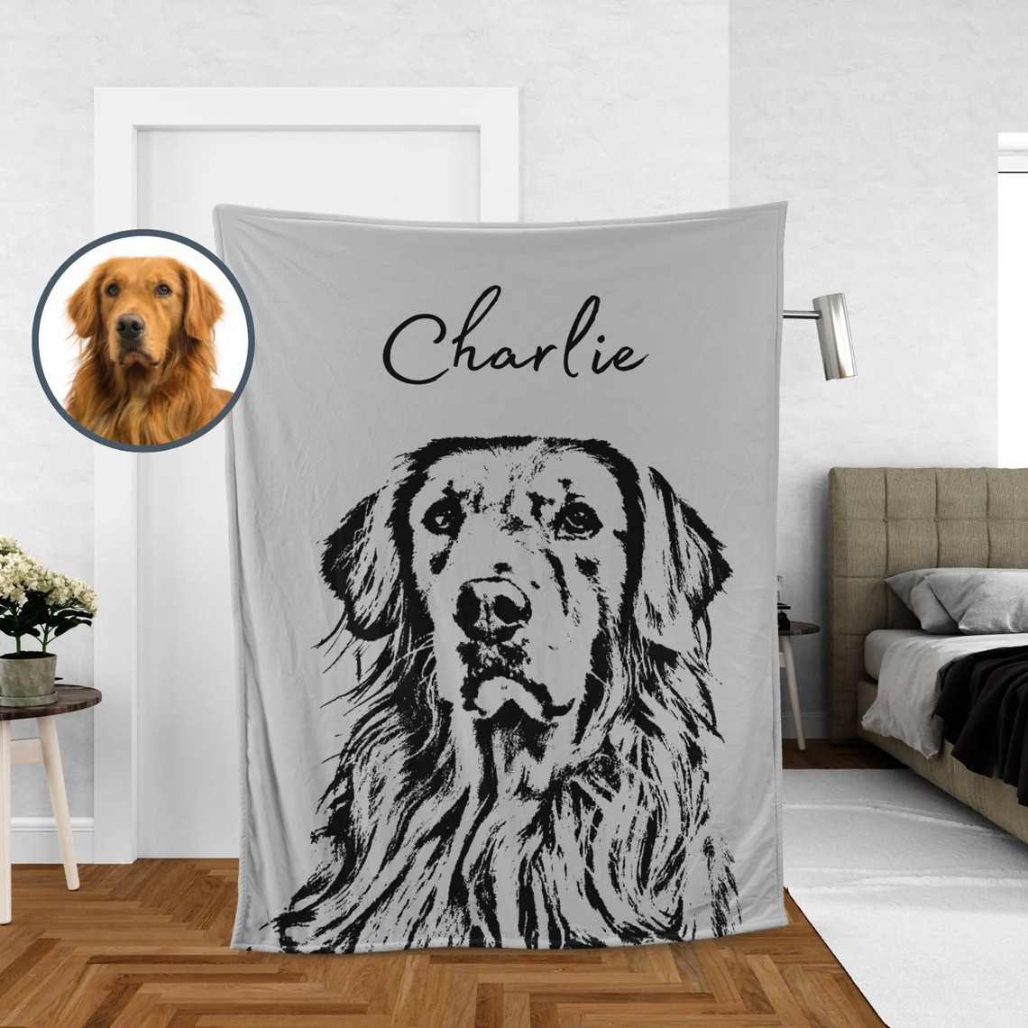 Personalized Pet Blankets with Stylish Photo Designs Custom Blanket Photo to Hand-drawn Illustration Gift for Pet and Owners