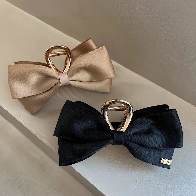 Textured Satin Bow Headdress Internet Celebrity Hairpin Female Back Head Updo Hair Clip Large High-grade Shark Clip