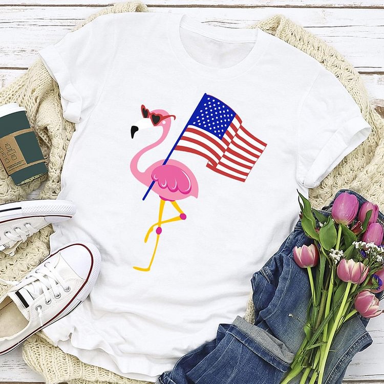 Flamingo independence Day T-shirt Tee - 01902