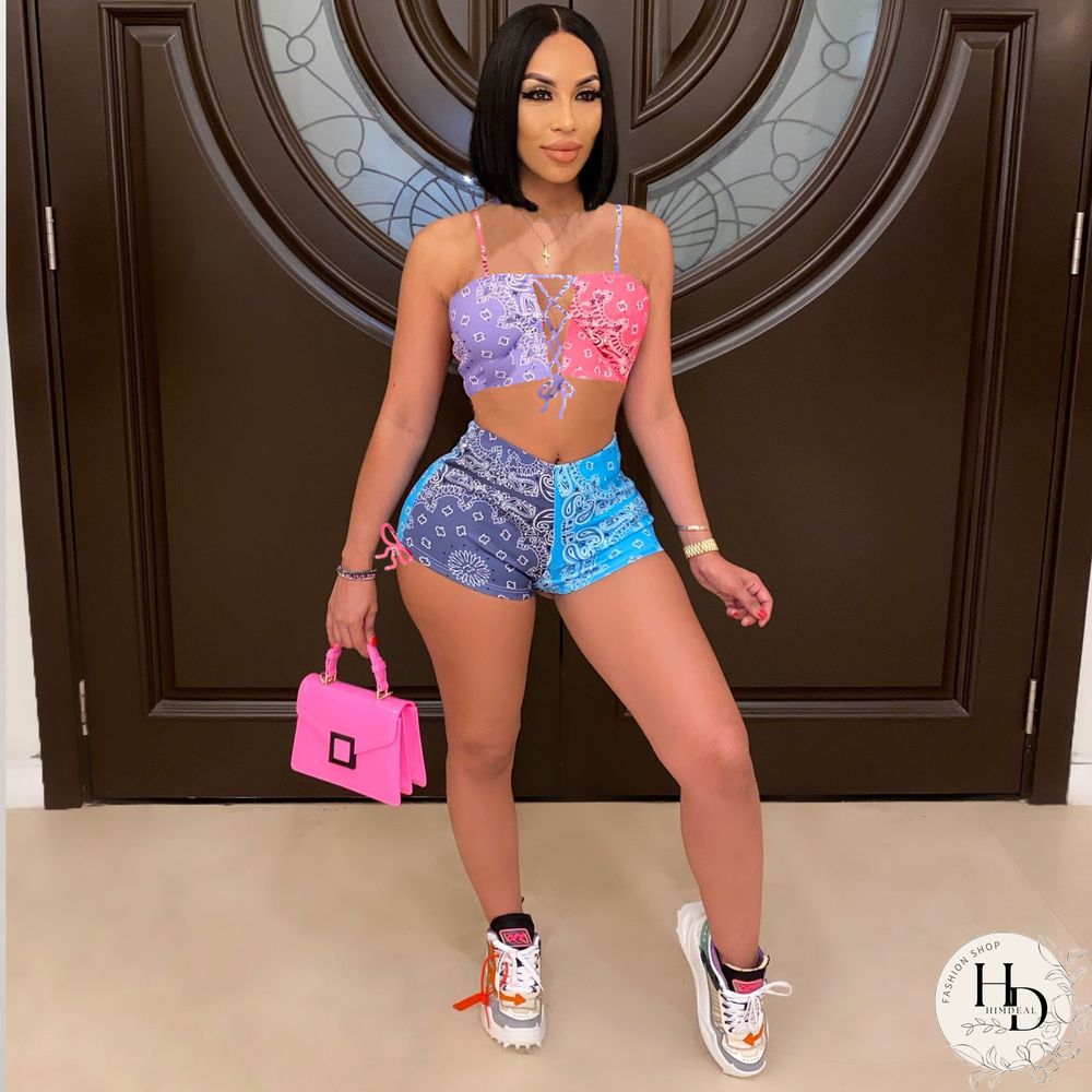 Graphic Bandana 2 Piece Tracksuit Set Women Printed Casual Sport Cute Sexy Club Outfits For Women Matching Sets Top Sets