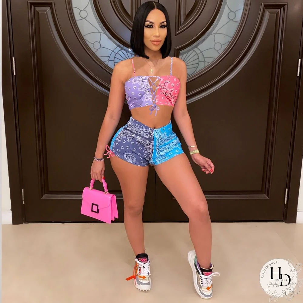 Graphic Bandana 2 Piece Tracksuit Set Women Printed Casual Sport Cute Sexy Club Outfits For Women Matching Sets Top Sets