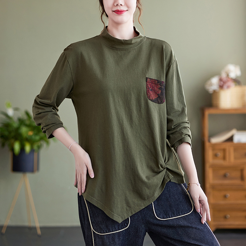 Irregular Print High-Neck Long Sleeve T-Shirt