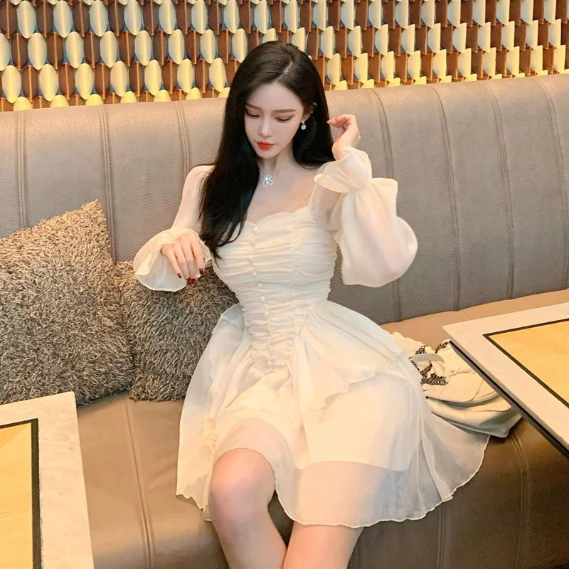 Long-Sleeve Layered Mesh Mini A-Line Dress SP17221