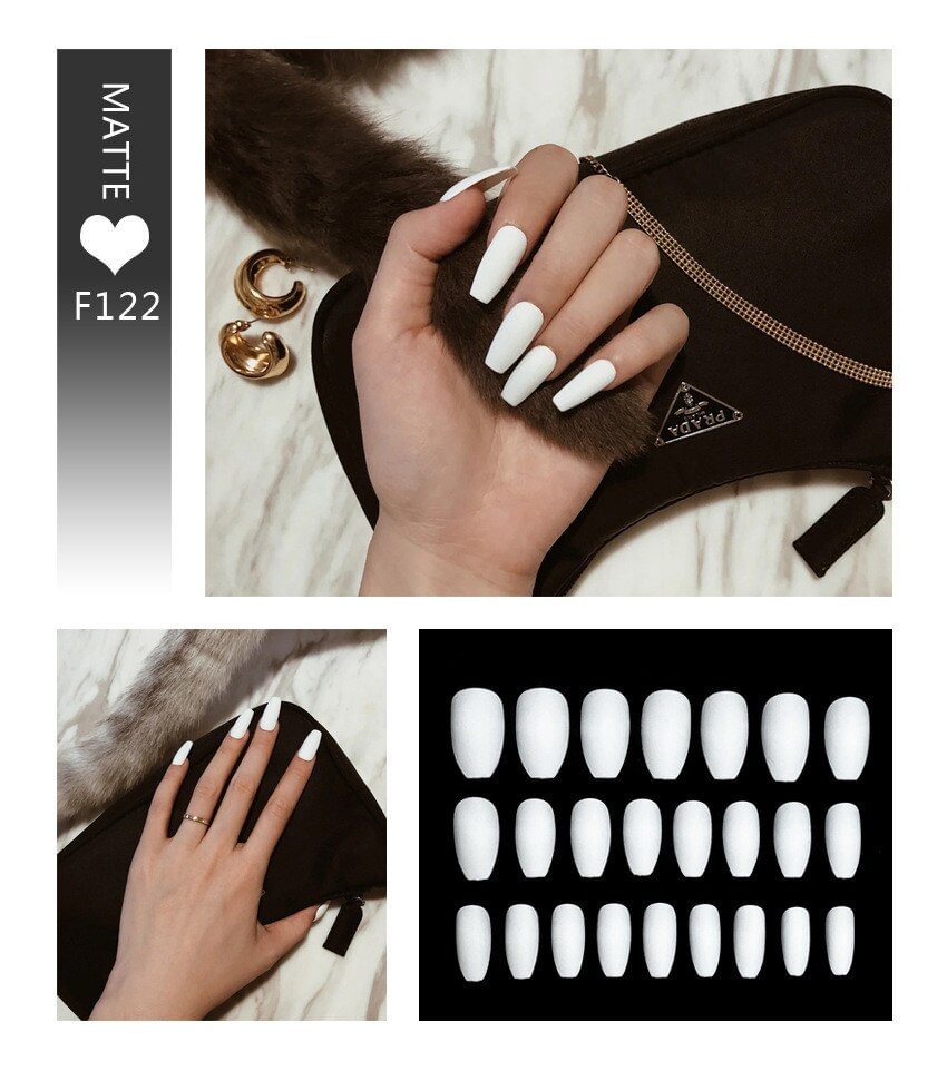 Matte Nail Art Fake Nails Stiletto Tips Clear Press on Long with Glue Coffin Stick Display Full Cover Artificial Designs  False