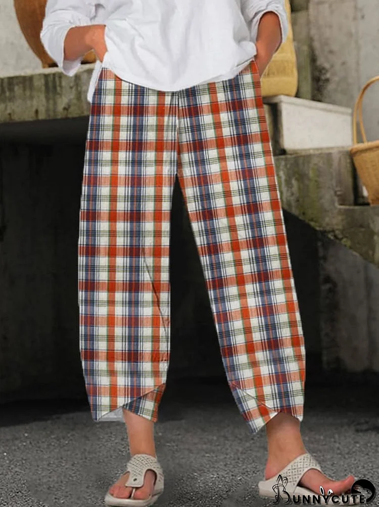 Women's Retro Plaid Print Casual Pants