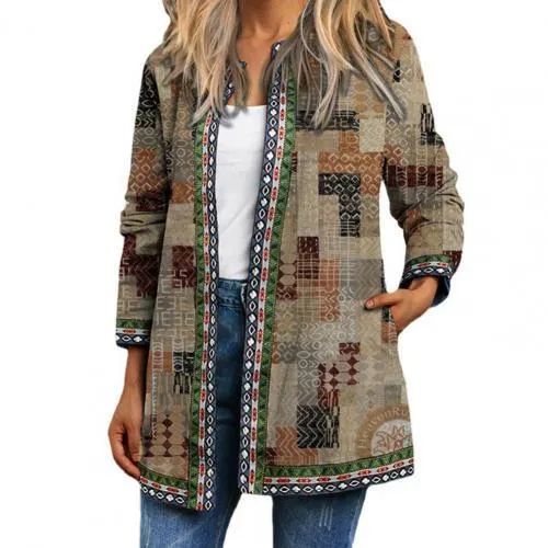 Autumn Women Jackets Female Cardigan Loose Streetwear Women Coat Ethnic Pocket Vintage Anti-shrinking Women Coat Loose Outerwear
