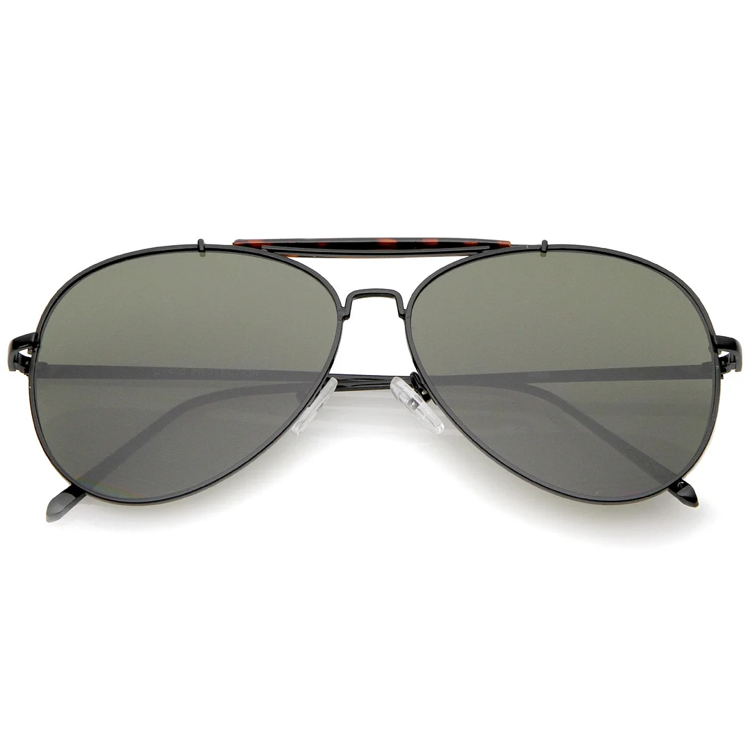 Classic Metal Double Nose Bridge Slim Temple Super Flat Lens Aviator glasses 57mm