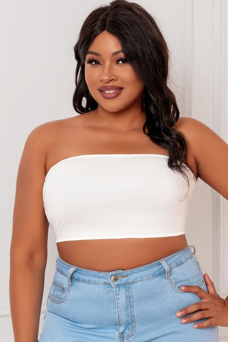 Xpluswear Design Plus Size White Casual Asymmetrical Bra Tube Top 
