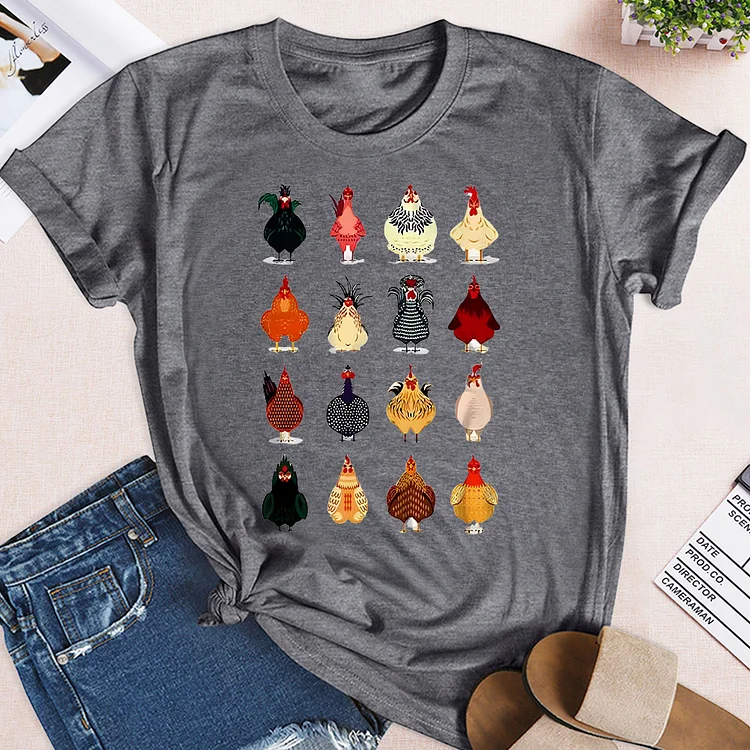 Better Village Life Cute Chickens Round Neck T-shirt