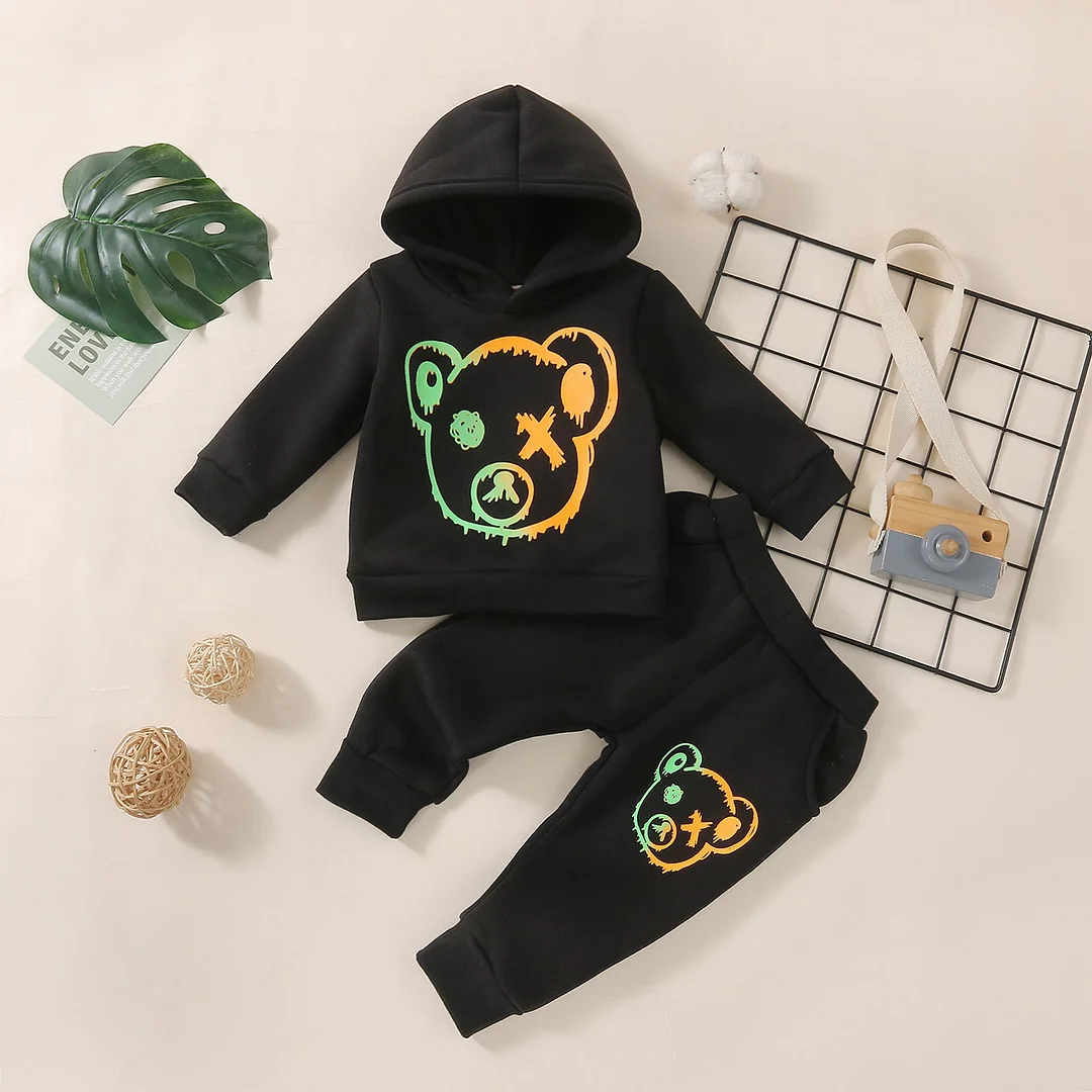 Cool Gloomy Bear Printed Hoodie Baby Set