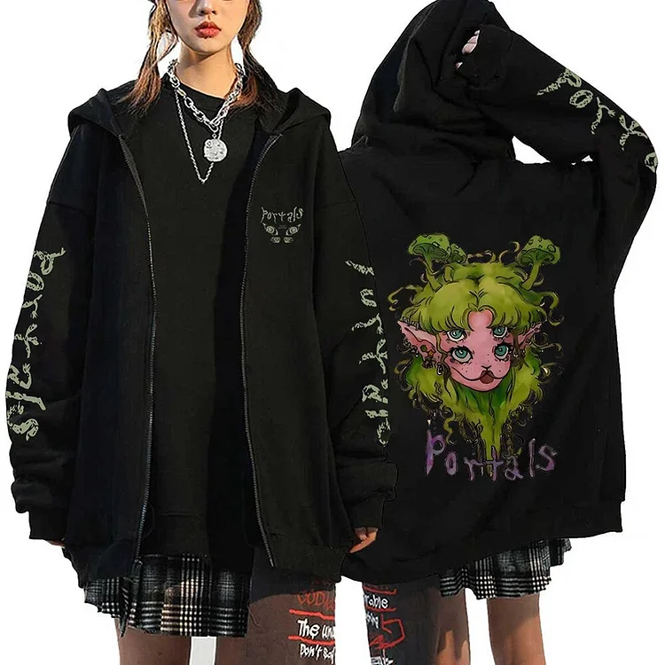 Wlkwo Melanie Martinez Portals Tour Zipper Hoodies Harajuku Casual Hooded Sweatshirts Hip Hop Streetwear Men's Zip Up Jacket Y2K Coats